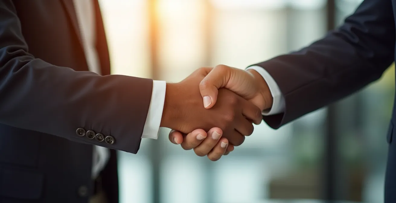 Poignée de main professionnelle dans un environnement d'affaires moderne
