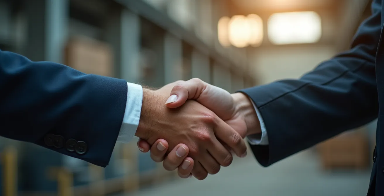 Poignée de main professionnelle symbolisant accord commercial
