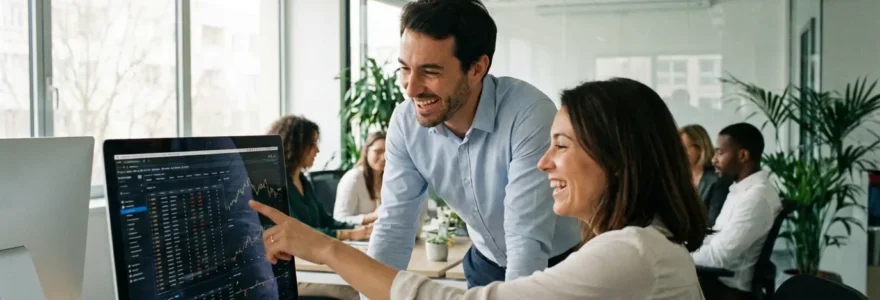 Dirigeant PME et consultant analysant données financement public