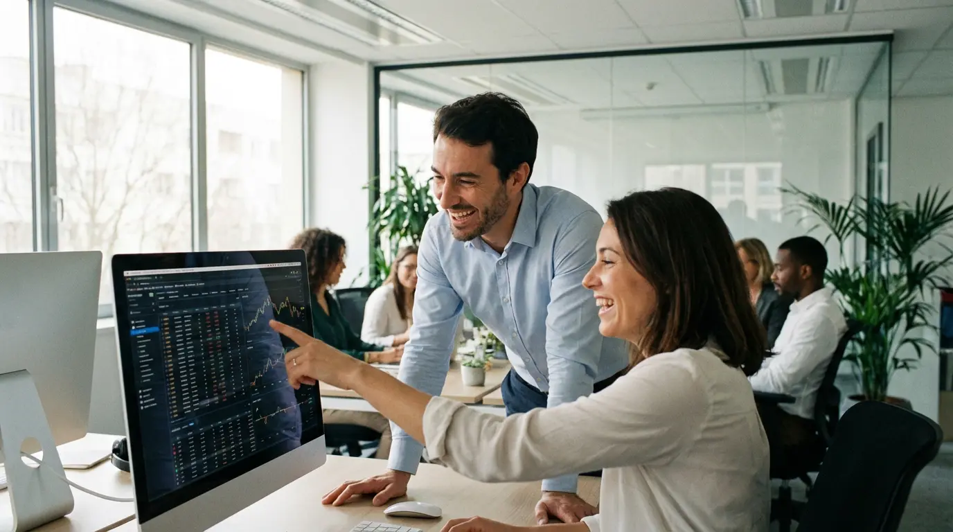 Dirigeant PME et consultant analysant données financement public