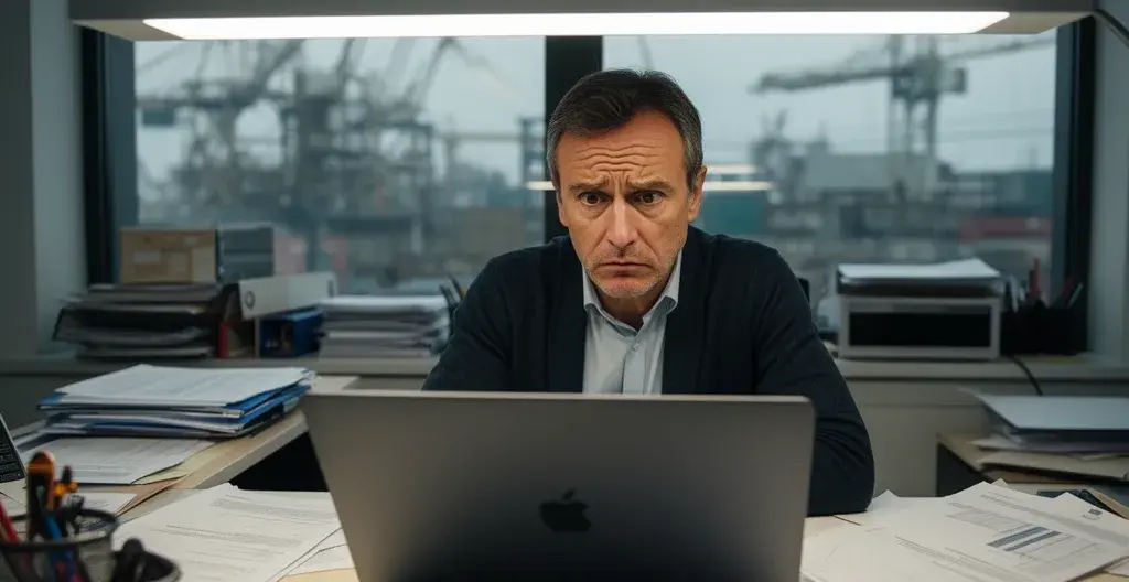 Dirigeant PME préoccupé face à son écran analysant subventions