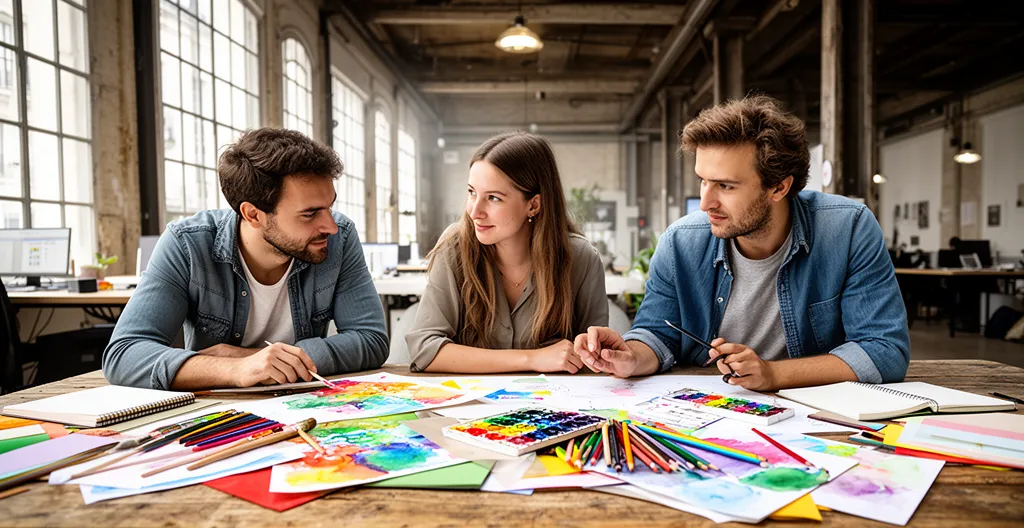 Équipe collaborant sur un atelier créatif de team building à Paris